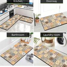 1pc Floral Pattern Soft & Comfortable Kitchen Mat, Oil & Water Resistant Entryway Doormat, Easy To Clean, Absorbent & Durable Floor Mat For Living Room, Hallway, Bathroom, Laundry Room Decor - Multicolor - View 8