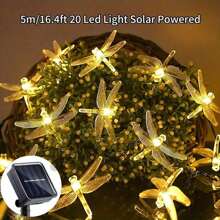 1pack 5M/16.4Ft 20LED Solar Powered Dragonfly Light Waterproof Hanging Decorative Lamp With 8 Lighting Mode For Indoor Outdoor Garden Wedding Party Birthday Patio Fence Tree Decoration