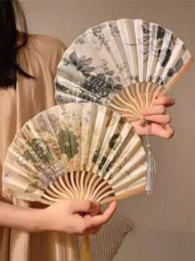 1/2Pcs Chinese Classical Folding Fans - Handheld Mother-Of-Pearl Shell Fans For Women, Traditional Cooling Accessories For Summer/Hotels/Wedding Decor, Vintage Cultural Gift Pearl Of The East Screened Chinese Landscape Art