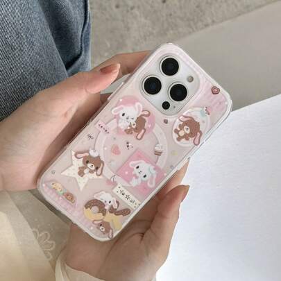 2-In-1 Wireless Magnetic Adsorption Phone Case With Pink Heart & Dessert Rabbit Design, Suitable For IPhone 17 Pro Max/IPhone 16 Pro Max/IPhone 15 Pro Max/IPhone 14 Pro/IPhone 13, Fashionable Phone Cover For Women