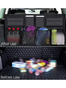 Adjustable Car Trunk Organizer With Large Capacity, Multi-Purpose Backseat Storage Net Bag, Oxford Cloth - Black - View 2