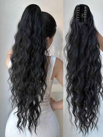 1pc Fashionable Ponytail Hair Extension, 26-28 Inch Long Water Wave Heat Resistant Synthetic Hairpiece, Suitable For Women And Girls For Party And Daily Use Hair Claws Claw Clips Hair Clips Hair Jaw Clip Hair Clamps Hair Clutch Hair Catcher Clip, Casual Fall Winter Hair Accessories For Women For Vacation Outfits Woman