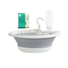 4pcs/Set Portable Foldable Silicone Wash Basin, Travel Clothes Hanger, Disposable Compressed Bath Towel, Squeeze Travel Bottles