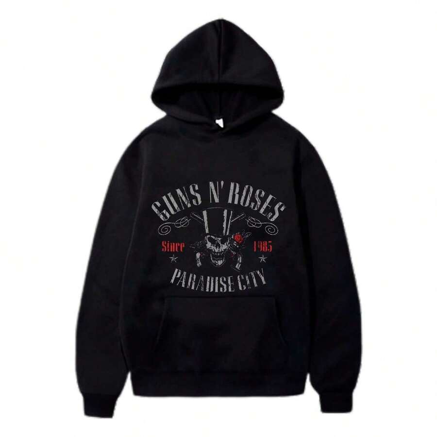 Skull Sweatshirt Rock Band Guns Axel Rose Slash Musca Internacional Unisex Male Female 100% Cotton Premium Top Streetwear Launch Immediate Shipping Various Colors!! Plus Size - 黑色 - 查看 1