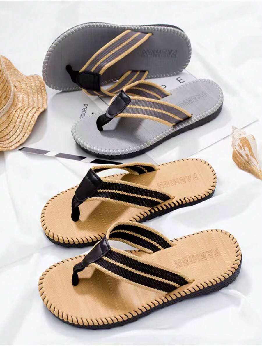 1 双男士高级沙滩凉鞋，夏季户外防滑人字拖，耐用防滑休闲拖鞋 - 灰色 - 查看 1