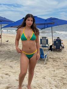 Athens Women's Suplex Curtain Bikini With Regulator - 綠色與黃色 - 查看 4