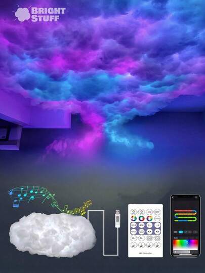 Acosh Neon RGB LED Cloud Light With Smart APP And Remote Control Music Rhythm Light Multi-Color Changing Ceiling Cloud Light Suitable For Festival, Party, Home, Bedroom Decor Fantasy Cloud Light