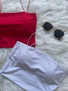 KIT 2 Cropped Straps Women's Fashion - 紅白色 - 查看 2