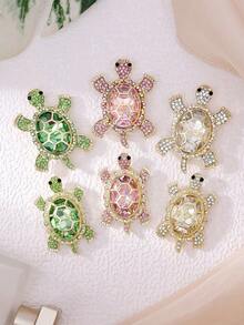 1pc Luxurious Green Rhinestone & Crystal Turtle Shaped Brooch Pin For Men And Women In Daily Wear - Yellow Gold - View 9