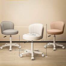 1 PC Adjustable Height Swivel Vanity Stool With Backrest And Wheels For Spa Salon PU Leather Footstool, Adjustable Swivel Salon Stool Vanity Chair Round Swivel Drafting Work SPA Task Chair With Wheels, Living Room Furniture, Spa Salon Stool, Preferred Gifts For Little Princess - 黑色 - 查看 9