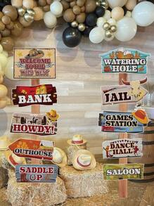 10pcs Western Cowboy Theme Party Directional Road Sign Party Decorations, Western Cowboy Paper Signs For Western Cowboy Theme Party Supplies, Waterproof Large Western Cowboy Theme Sign With Stakes, Western Cowboy Direction Signpost Western Cowboy Direction Arrow Courtyard Sign, Western Cowboy Theme Party Room Wall Background Decoration, Western Cowboy Sign Cutouts, Western Cowboy Party Supplies