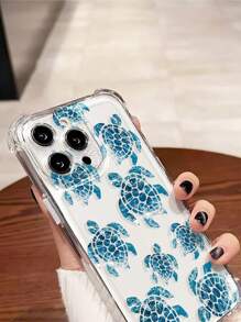 1pc Minimalist Sea Turtle Pattern Transparent Shockproof Soft Phone Case, Compatible With Iphone 11/12/13/14/15 Pro Max Waterproof Anti-Fall Scratch Resistant