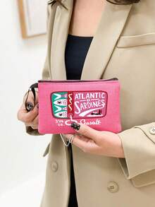 Bộ túi xách dung tích lớn Retro Sardines có họa tiết chữ "Atlantic Ardines", có túi đựng mỹ phẩm, thiết bị lưu trữ mỹ phẩm nhẹ, ví đựng tiền xu đựng đồ dùng cần thiết khi đi du lịch, bộ túi xách và túi đựng mỹ phẩm, thích hợp cho đám cưới, bãi biển và ngày lễ - Màu Hồng Tươi - Xem 4