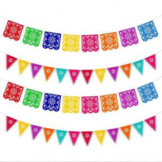 Mexican Flag With Eggs Theme Party Banner Set, Colorful Hollow Decorative Paper Cutout Banner For Day Of The Dead Celebration And Christmas