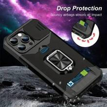 Protective Case With Sliding Camera Slot & Ring Holder For IPhone 16, 15, 14, 13, 12, 11 Pro Max, Plus Models
