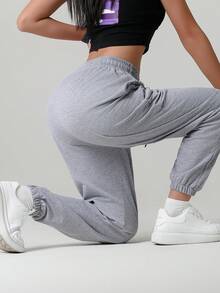 1pc Women's Solid Color Pocket Casual Pants, Versatile For Daily Wear, Hiking, Travel, Trekking, Running, Cycling, Jogging Spring Sports - Light Grey - View 8