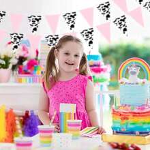 1 Pieza Banderines con estampado de vaca, Banderines con estampado de vaca Suministros para fiesta de cumpleaños para decoración del tema de vaquero occidental, decoración de fiesta temática de animal, decoración de fiesta - Multicolor - Ver 4