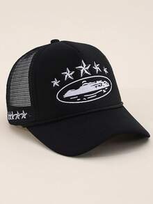 1 件刺绣五角星透气棒球帽，可调节户外防晒休闲帽，男女皆宜，适合春秋旅行、海滩、Y2K 风格 - 網帽棒球帽 - 查看 2