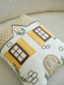 1pc Countryside Cottage Embroidered Asymmetrical Throw Pillow Cover, Suitable For Indoor Decor, Applicable For All Seasons, Pillow Insert Not Included - Multicolor - View 3