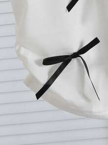 Baby Girl Sweet Ruffle Hem Elastic Waist White Short Sleeve T-Shirt With Bow Decor, Versatile And Adorable - White - View 5