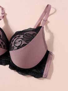 2 Pcs Romantic Countryside Charm - Elegant Mature Charm - Lace Patchwork Knit Bras