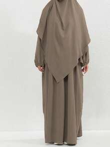 1 Set Solid Color Breathable Fabric Women Hijab And Muslim Abaya, Suitable For Women's Daily Wear For Dress - Black - View 5