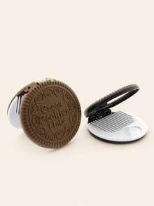 2 件套包括梳子 + 镜子、可爱巧克力饼干形迷你镜子、便携式户外镜子、迷你折叠化妆镜 - 彩色 - 查看 7