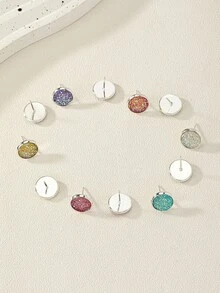 12pcs/Set Minimalist Style Candy Color Crystal Rhinestone Round Stud Earrings Set, Suitable For Party/Event Wear For Women - Multicolor - View 3