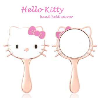 Sanrio 1pc Cartoon Cute Hello Kitty Mirror Rose Gold 1 Piece Metal Handheld Cosmetic Mirror Portable Suitable For Holiday Gifts For Girls