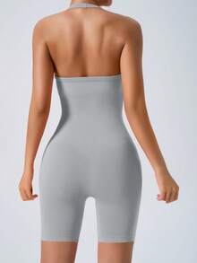 NcmRyu 1 Set Solid Color Women High Elasticity Ribbed Yoga Romper Sleeveless Quick Dry Sweat Wicking Athletic Unitard Perfect For Fitness Yoga Fitness Clothing Modern Athletic Look Seamless Construction Summer Conjunto Deportivo Mujer - Xám - Xem 7