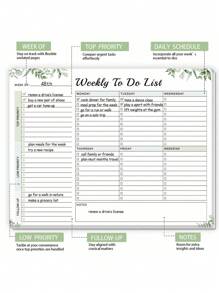 52 Sheets Weekly To Do List Notepad, (8.5"*11") Motivational Design, Goal Setting, Recipes, Production Organizer, Time Management, Work And Home School Supplies,Back To School
