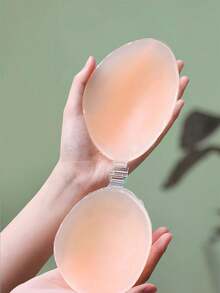 1pc Skin Color Invisible Silicone Bra, Self-Adhesive Strapless Backless Style, Invisible Nipple Patches, Suitable For Weddings, Sports And Outdoor Activities - Beige - View 3