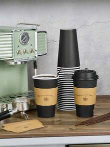 20pcs 14/16 Oz Stylish Black Paper Coffee Cup With Lid & Sleeve, Portable Hot Beverage Cup For Coffee, Chocolate, Tea - Perfect For Home, Office, Party, Wedding, Birthday, Festival Use - Multicolor - View 5