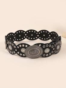 1 buc Accesorii retro în stil stradal pentru femei: Curea metalică ovală cu inele ovale, în stil boem occidental, puternic împodobită, curea vintage cu cataramă sexy și nituri, accesoriu vestimentar la modă pentru purtare zilnică vară, școală toamnă, toamnă, Halloween