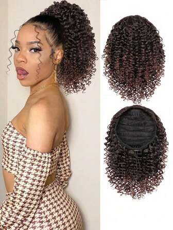 Chignon court bouclé à la mode, corde de traction naturelle de 12 pouces, deux clips, Synthétique femme africaine