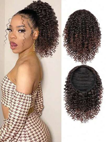 Fashion  Short Curly Ponytail, 12 Inch Natural Pull Rope, Two Clips, Synthetic African Female