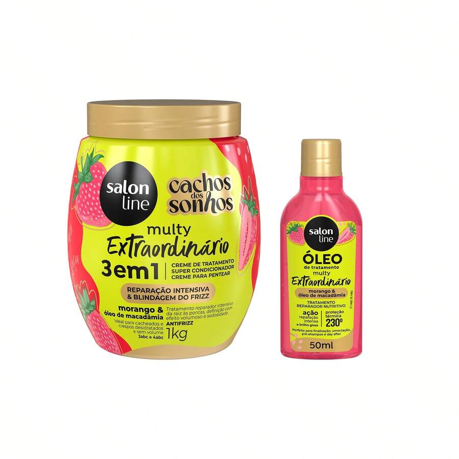 Salon Line Kit Multy Creme de Tratamento + Óleo Reparador Condicionante Morango - Multicolorido - Visão 1