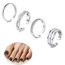 AVYRING 4PCS Toe Rings, White Gold Plated Toe Rings For Women Hug CZ Triple Twist Simple Band Open Toe Rings Beach Foot Jewelry Adjustable