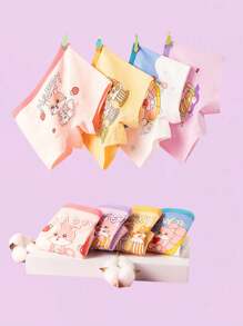 8 Pieces Of Cartoon Rabbit Print Young Girl Boxers, Comfortable Big Girl Baby Purple Boxer Briefs Four Seasons Without