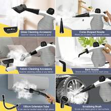 PANCERKA Limpador elétrico a vapor multiuso com limpador de acessórios de 9 peças, esfregão de limpeza e higienização a vapor de alta temperatura, exaustor portátil, limpador a vapor de alta pressão para remoção de manchas, carpetes, cortinas, assentos de carro, pisos e limpeza de janelas - Plugue tipo UE E (220-240V) - Ver 5