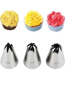 3pcs Stainless Steel 304 Piping Nozzles, Sakura Rose Cookie Decorating Tips 3-Piece Set, Cake Baking Tools - Silver - View 3