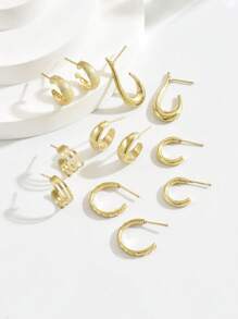 6 pares de aretes de aro de metal de estilo minimalista vintage, adecuados para el uso diario de las mujeres