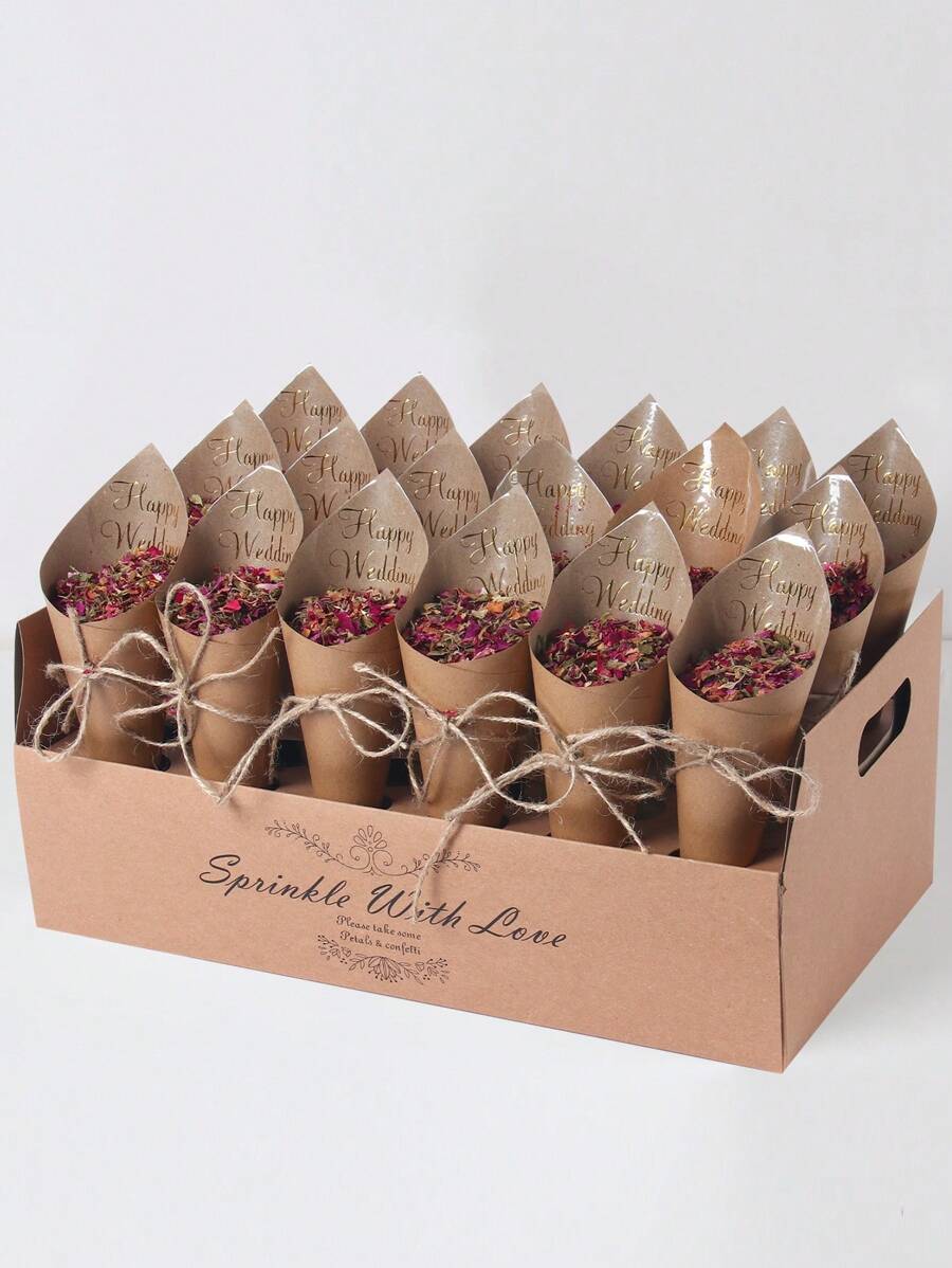 Set de 38 piezas, 1 soporte de conos de confeti con 30 papeles kraft, suministros de decoración para celebraciones de boda, flores secas para confeti de boda al aire libre, suministros de envoltura de regalos, soporte con 30 orificios con forma de cono, 30 papeles kraft disponibles por separado