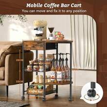 VINCOURNA Coffee Station Coffee Bar Cart With Storage Drawer 39CM W Deeper Large Coffee Cart 4-Tier Coffee Rack Farmhouse Coffee Station Cabinet Coffee Bar Table For Kitchen Office Living Room - Braun1 - View 5