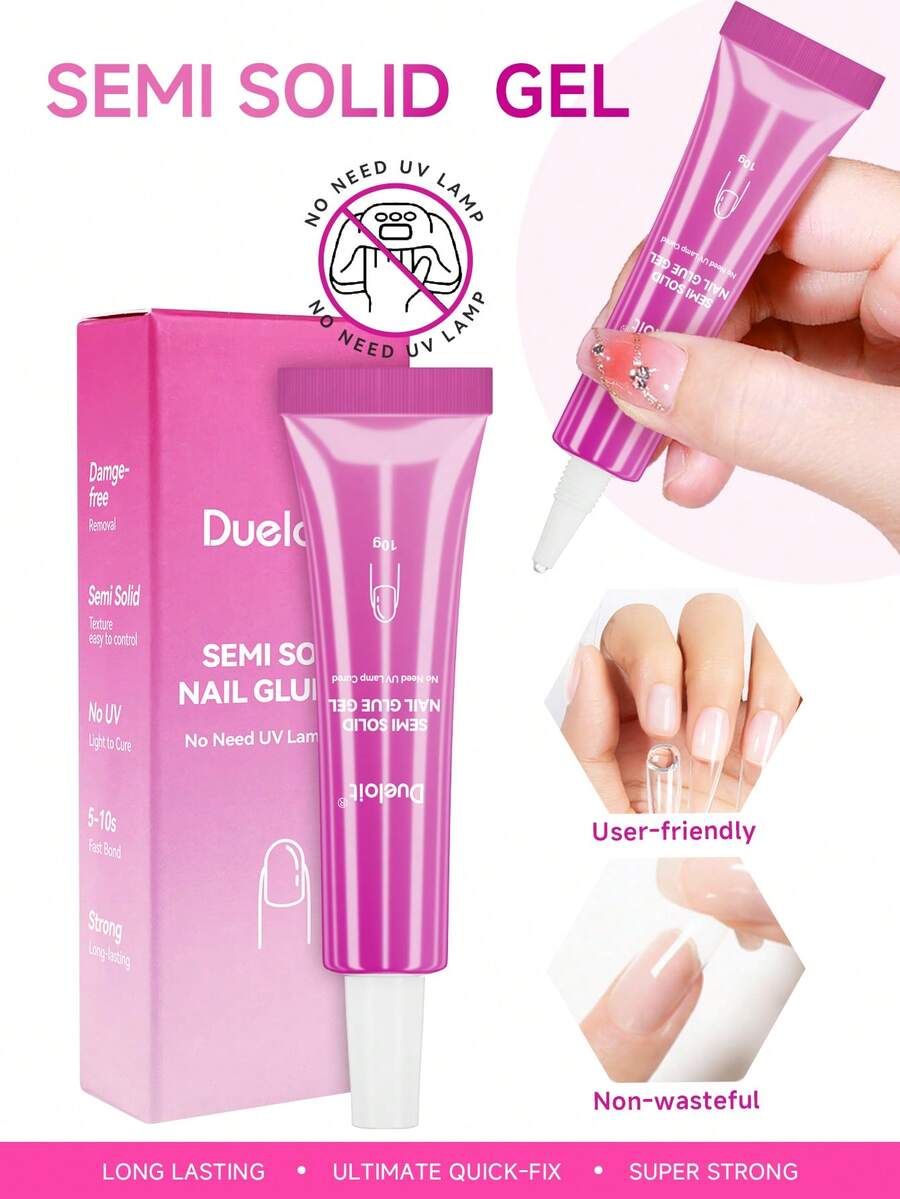 NEW No Need UV Lamp Semi Solid Gel Nail Glue For Press On Nails Tips 5-10S Fast Drying Long Lasting Fake Acrylic Nails Glue Gel NO YELLOWING And WHITTEN - 無色 - 查看 1