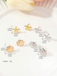 8pcs/Set Shell & Starfish Themed Summer Vacation Style Stud Earrings - Multicolor - View 3