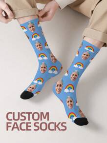 1 Pair Of Custom Couple Socks, Rainbow Custom Socks, Family Custom Socks, Personalized Socks, Pet Anniversary Gift, One Year Gift, One Year Custom Socks, Women's Socks, Men's Socks, Personalized Novelty Socks, Have Their Own Handsome And Beautiful Photos, Handsome Handsome Men's Gifts, Big Gifts