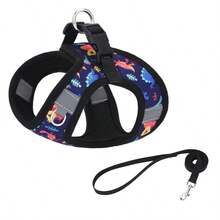 HP386--Arnés estilo chaleco impreso para gatos y perros, 360° se ajusta a la forma del cuerpo de la mascota, cuerda para perros de 1.5 metros. - HLP381 rosa - Ver 14