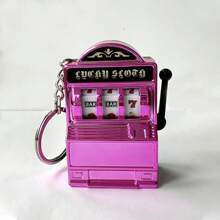 1 pieza Llavero con máquina de tragamonedas de moda, accesorio de plástico creativo para teléfono, accesorio único para bolso, adecuado para jugadores, juguete antiestrés, máquina de juego de azar en miniatura