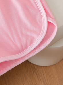 2pcs/Set Girls Cherry Print Top + Minimalist Versatile Shorts Set - Pink - View 7